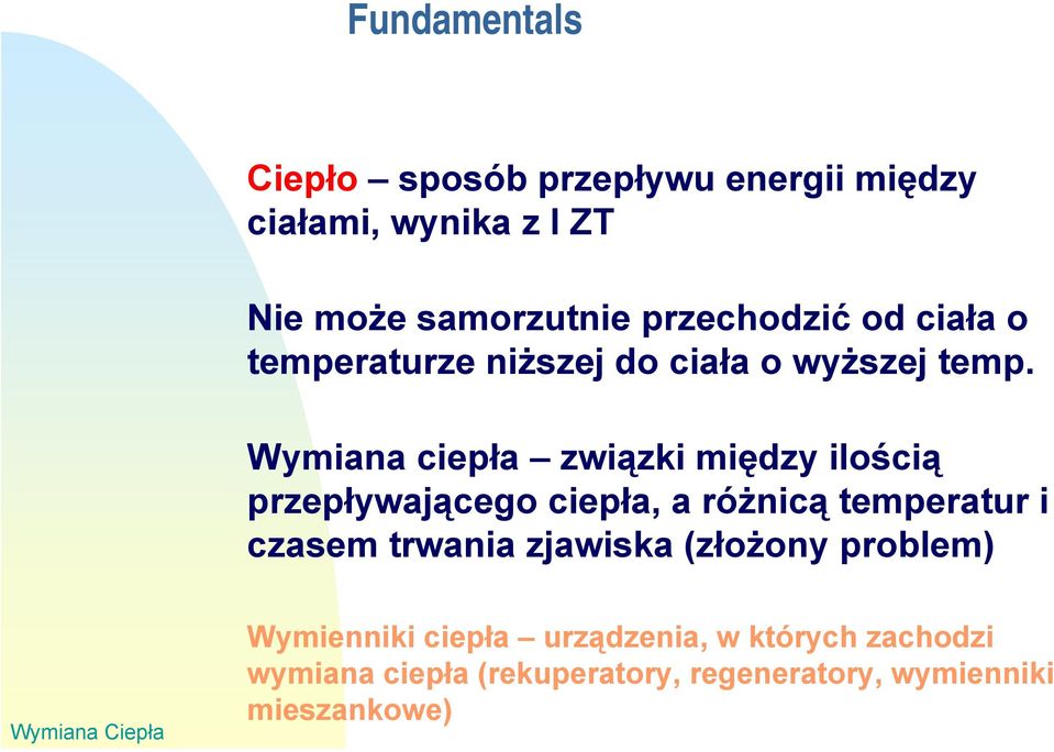 Wymiana ciepła związki między ilością przepływającego ciepła, a różnicą temperatur i czasem trwania