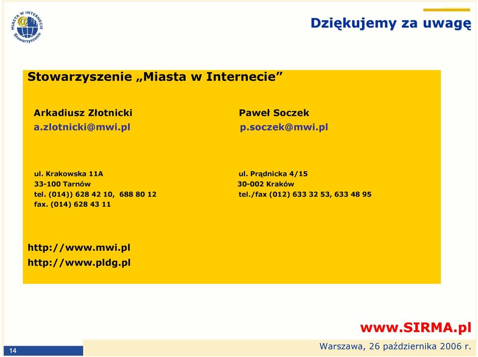 Prądnicka 4/15 33-100 Tarnów 30-002 Kraków tel. (014)) 628 42 10, 688 80 12 tel.