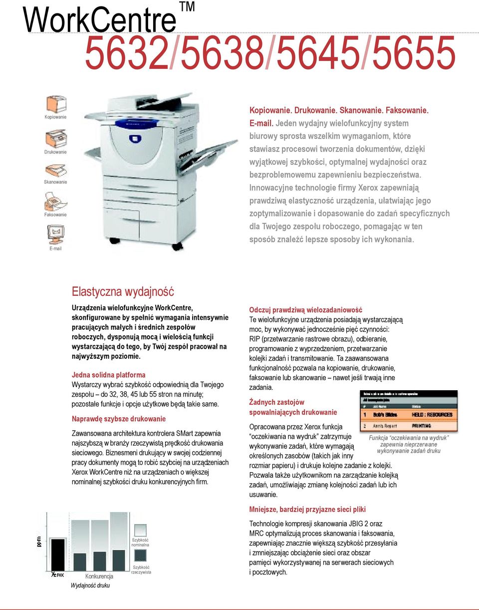 Jeden wydajny wielofunkcyjny system biurowy sprosta wszelkim wymaganiom, które stawiasz procesowi tworzenia dokumentów, dzięki wyjątkowej szybkości, optymalnej wydajności oraz bezproblemowemu