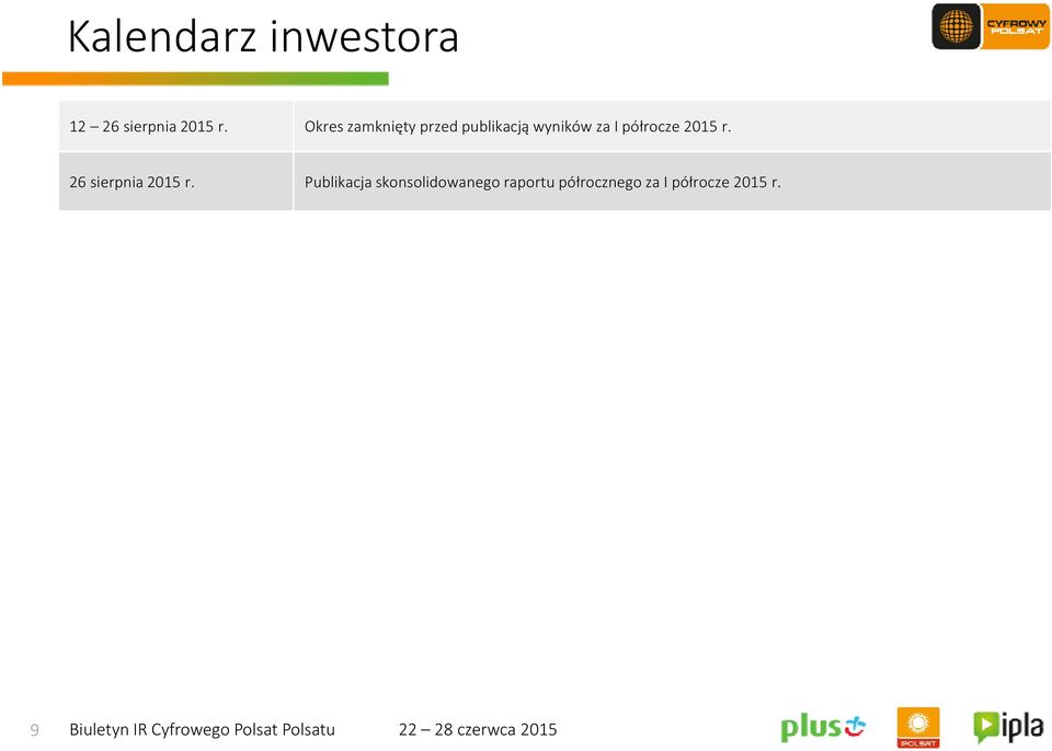 półrocze 2015 r. 26 sierpnia 2015 r.