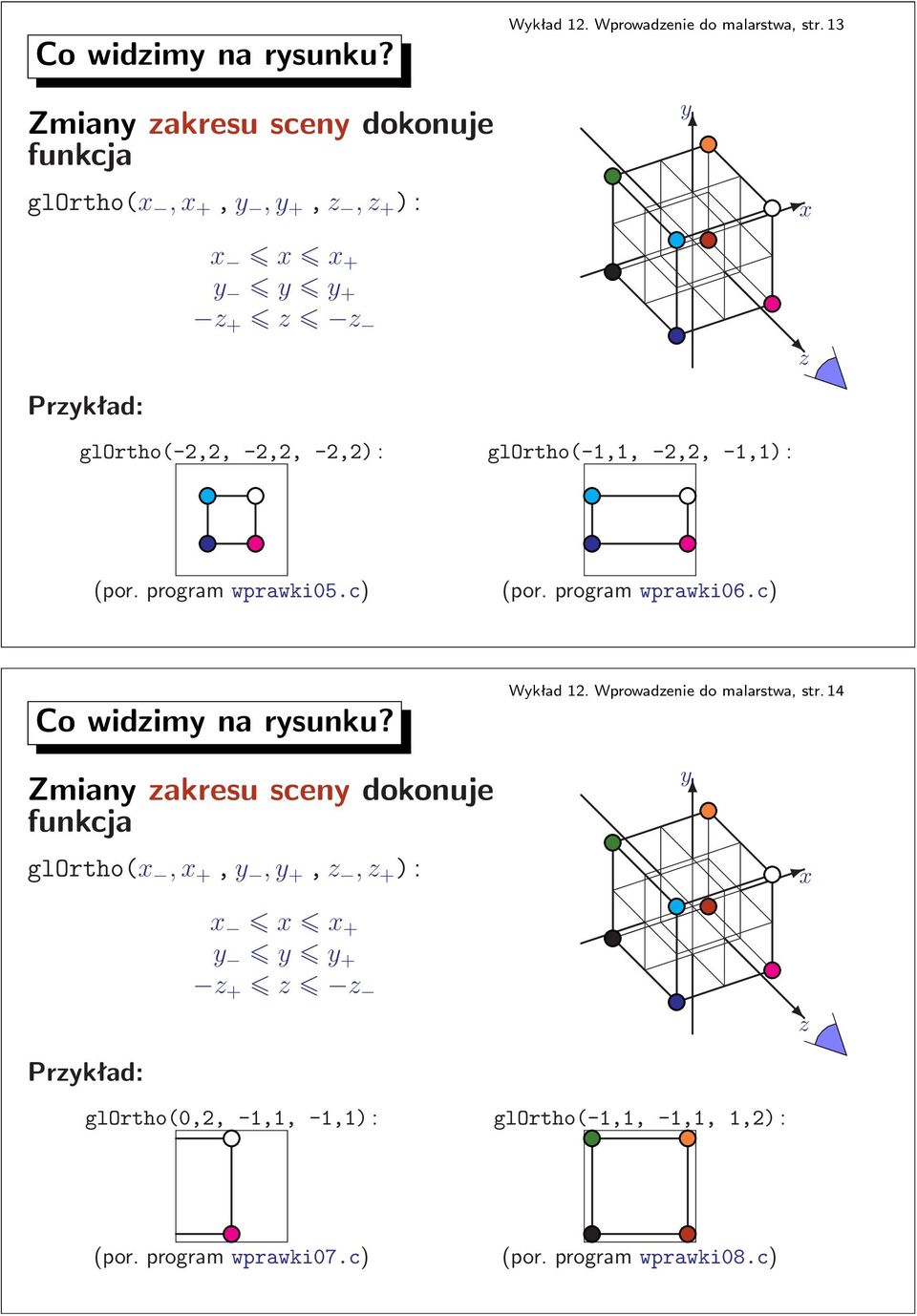 glortho(-1,1,-2,2,-1,1): (por. program wprawki05.c) (por. program wprawki06.