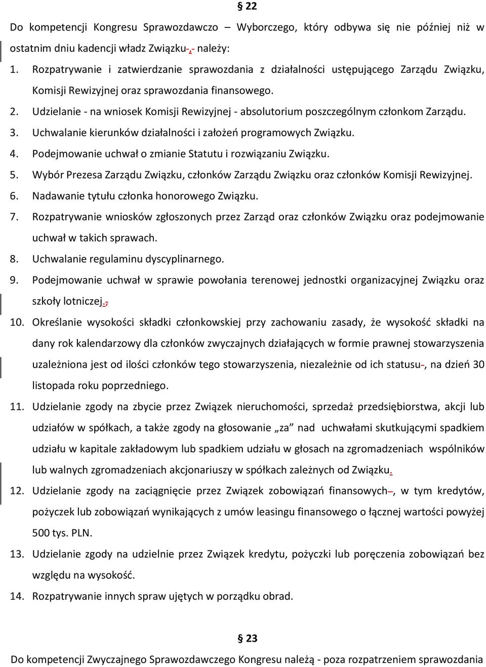 Udzielanie - na wniosek Komisji Rewizyjnej - absolutorium poszczególnym członkom Zarządu. 3. Uchwalanie kierunków działalności i założeń programowych Związku. 4.