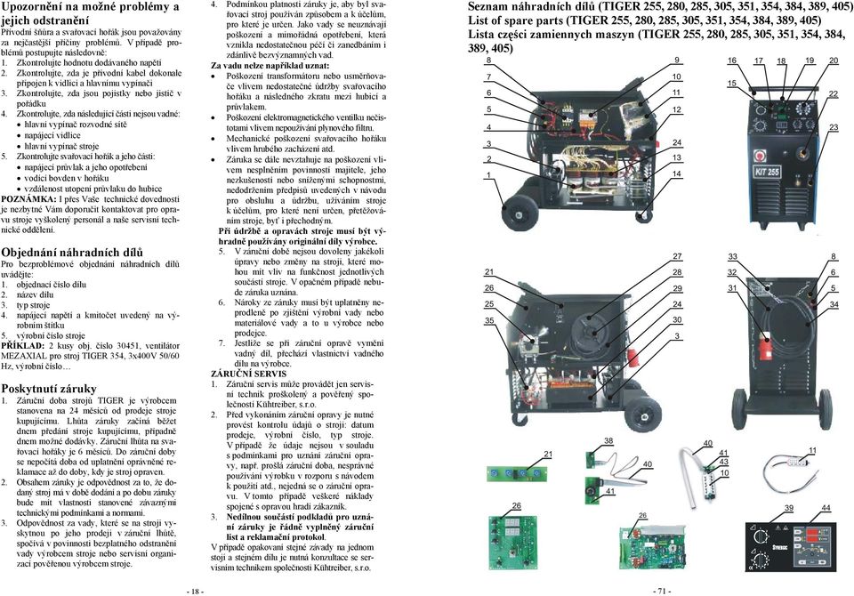 Zkontrolujte, zda následující části nejsou vadné: hlavní vypínač rozvodné sítě napájecí vidlice hlavní vypínač stroje 5.