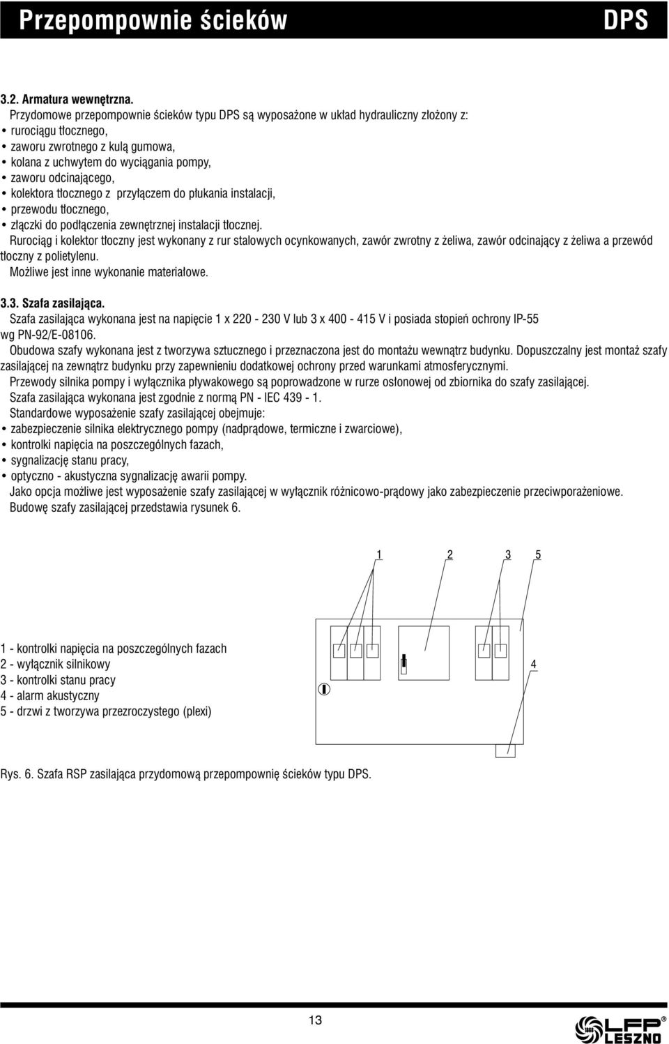 kolektora tłocznego z przyłączem do płukania instalacji, przewodu tłocznego, złączki do podłączenia zewnętrznej instalacji tłocznej.