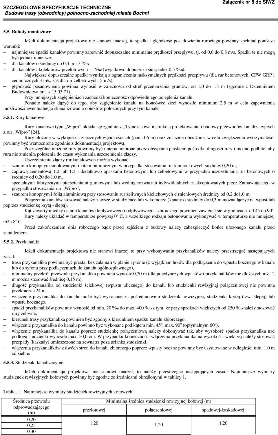 Spadki te nie mogą być jednak mniejsze: dla kanałów o średnicy do 0,4 m - 3, dla kanałów i kolektorów przelotowych - 1 (wyjątkowo dopuszcza się spadek 0,5 ).