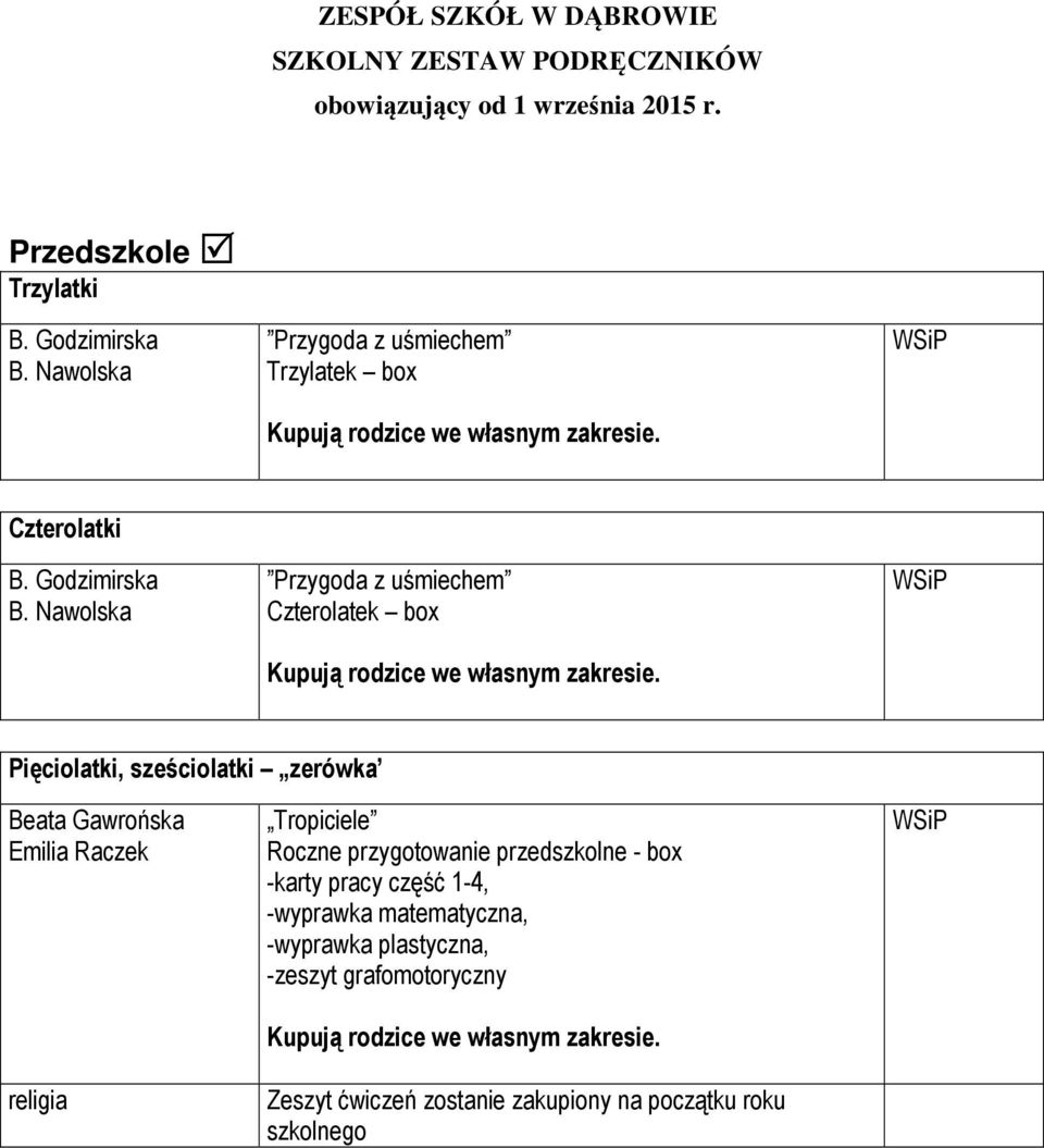 Nawolska Przygoda z uśmiechem Czterolatek box Kupują rodzice we własnym zakresie.