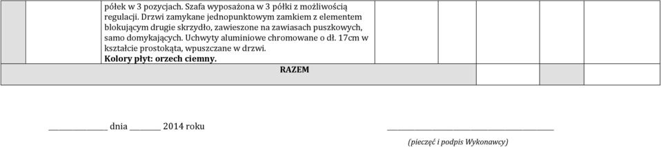 zawiasach puszkowych, samo domykających. Uchwyty aluminiowe chromowane o dł.