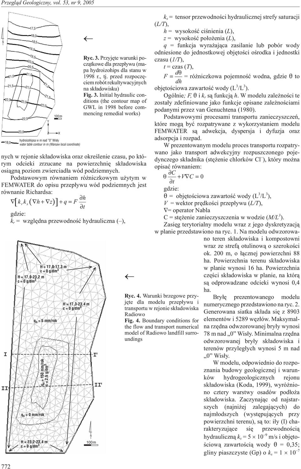 23, 22,5 17,5 18, 18,5 19, 19,5 2 2,5 22, 1m hydroizohipsawmnad Wis³y water table contour in m (Warsaw local coordinate) H = 17,-17,3 m c = g/dm 3 H = 17,-23,2 m c = g/dm 3 q = 5 mm/rok n q = 15