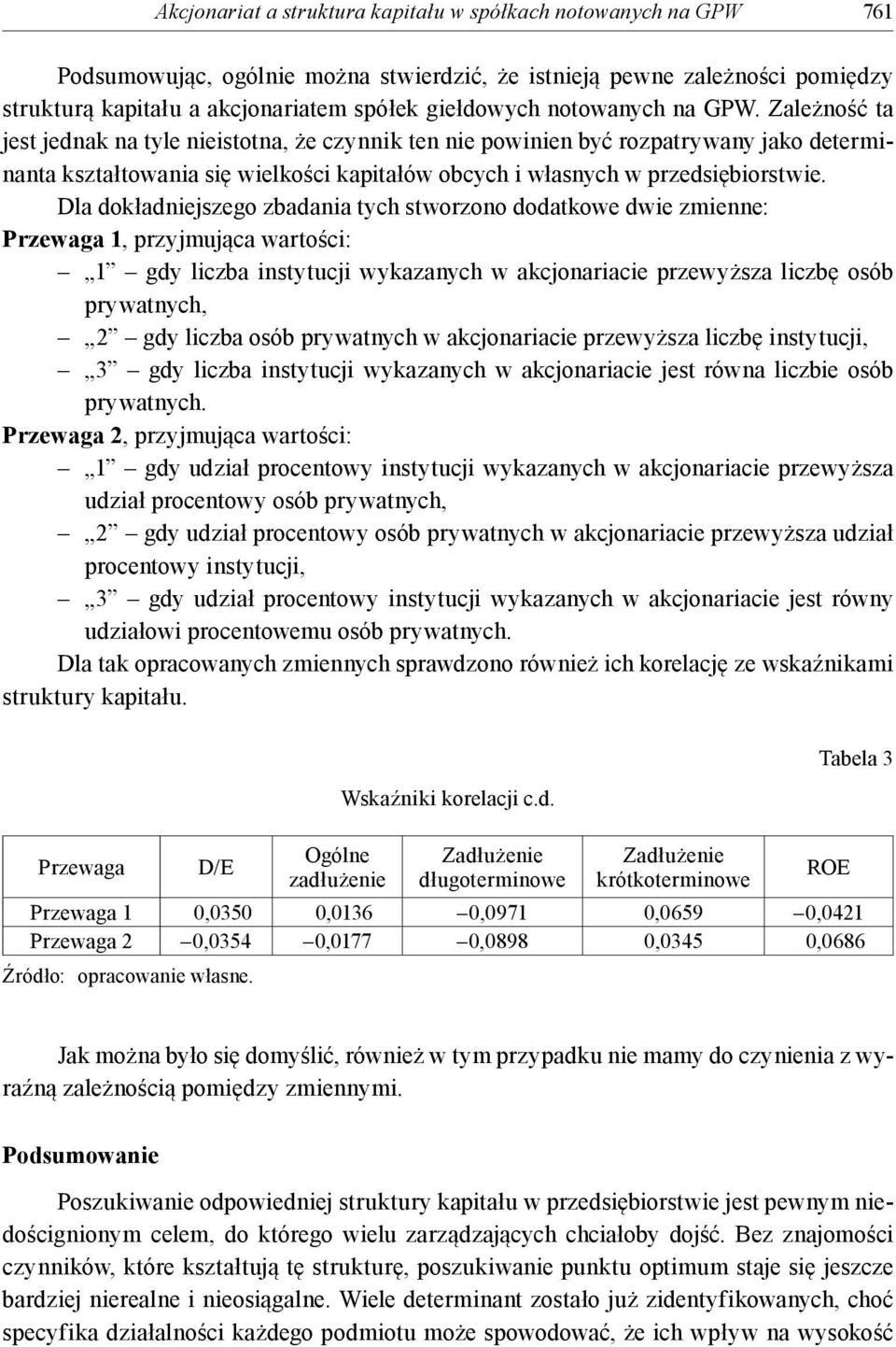 Zależność ta jest jednak na tyle nieistotna, że czynnik ten nie powinien być rozpatrywany jako determinanta kształtowania się wielkości kapitałów obcych i własnych w przedsiębiorstwie.