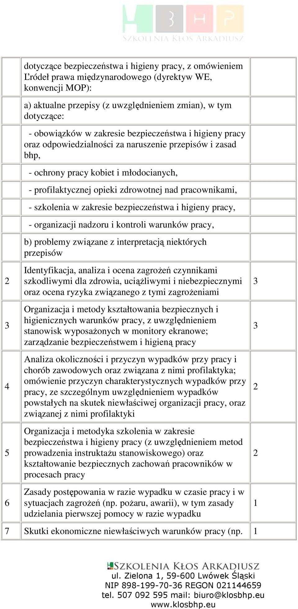 szkolenia w zakresie bezpieczeństwa i higieny pracy, - organizacji nadzoru i kontroli warunków pracy, b) problemy związane z interpretacją niektórych przepisów Identyfikacja, analiza i ocena zagroŝeń