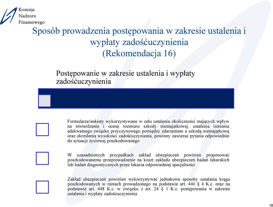 określenia wysokości zadośćuczynienia, powinny zawierać pytania odpowiednie do sytuacji życiowej poszkodowanego W uzasadnionych przypadkach zakład ubezpieczeń powinien proponować poszkodowanemu