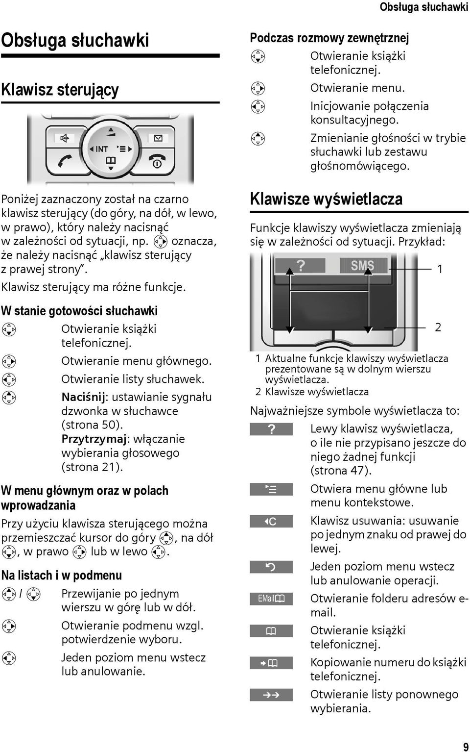 u Otwieranie listy słuchawek. t Naciśnij: ustawianie sygnału dzwonka w słuchawce (strona 50). Przytrzymaj: włączanie wybierania głosowego (strona 21).