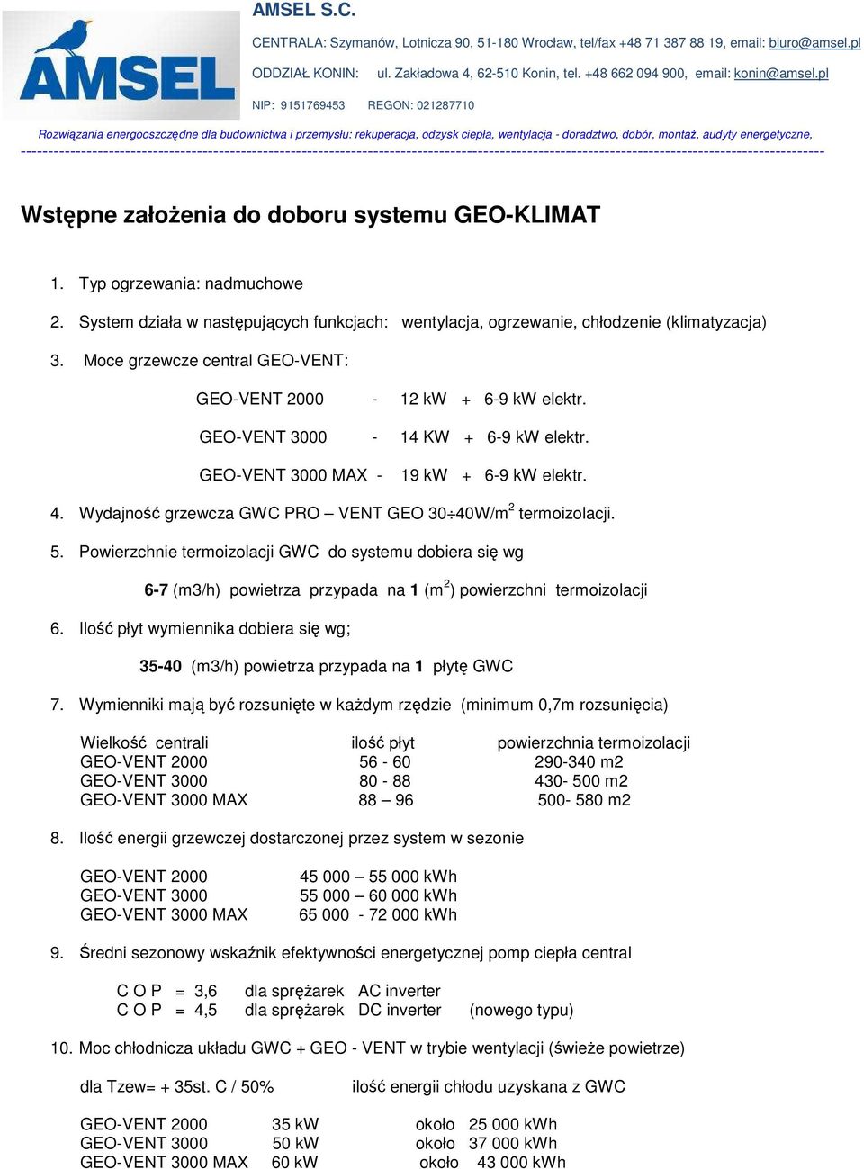 Wydajność grzewcza GWC PRO VENT GEO 30 40W/m 2 termoizolacji. 5. Powierzchnie termoizolacji GWC do systemu dobiera się wg 6-7 (m3/h) powietrza przypada na 1 (m 2 ) powierzchni termoizolacji 6.