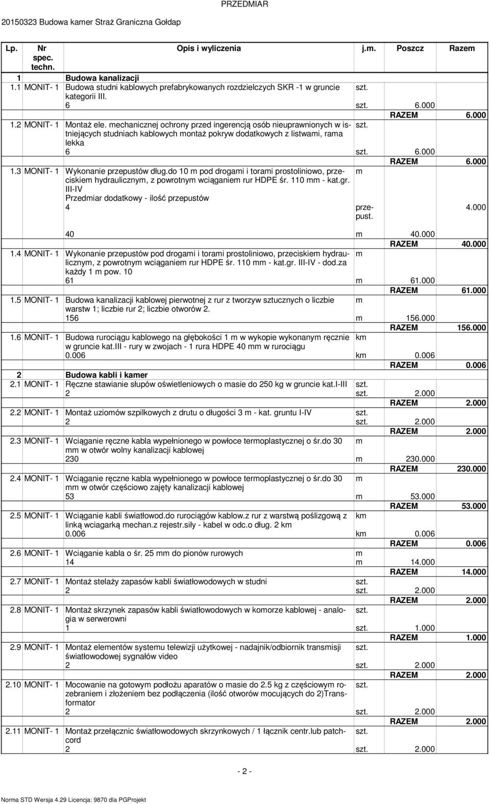 3 MONIT- 1 Wykonanie przepustów dług.do 10 m pod drogami i torami prostoliniowo, przeciskiem hydraulicznym, z powrotnym wciąganiem rur HDPE śr. 110 mm - kat.gr.