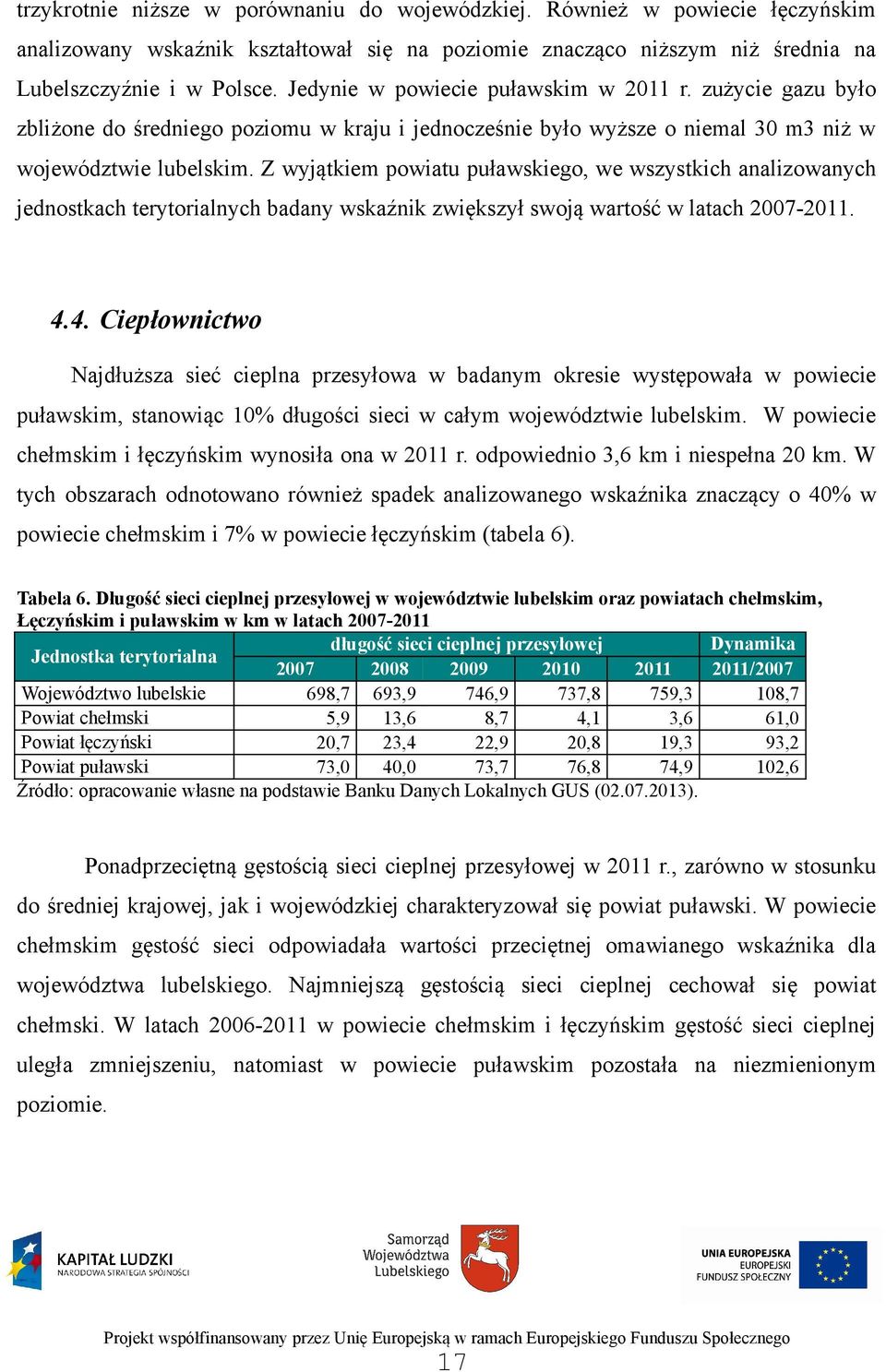 Z wyjątkiem powiatu puławskiego, we wszystkich analizowanych jednostkach terytorialnych badany wskaźnik zwiększył swoją wartość w latach 2007-2011. 4.