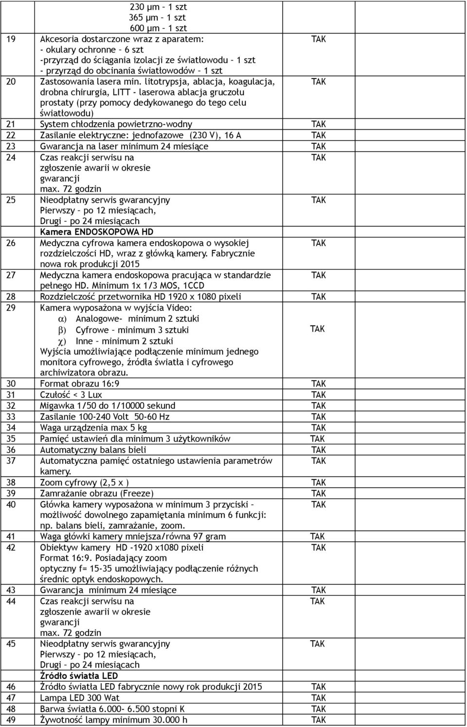 litotrypsja, ablacja, koagulacja, drobna chirurgia, LITT - laserowa ablacja gruczołu prostaty (przy pomocy dedykowanego do tego celu światłowodu) 21 System chłodzenia powietrzno-wodny 22 Zasilanie