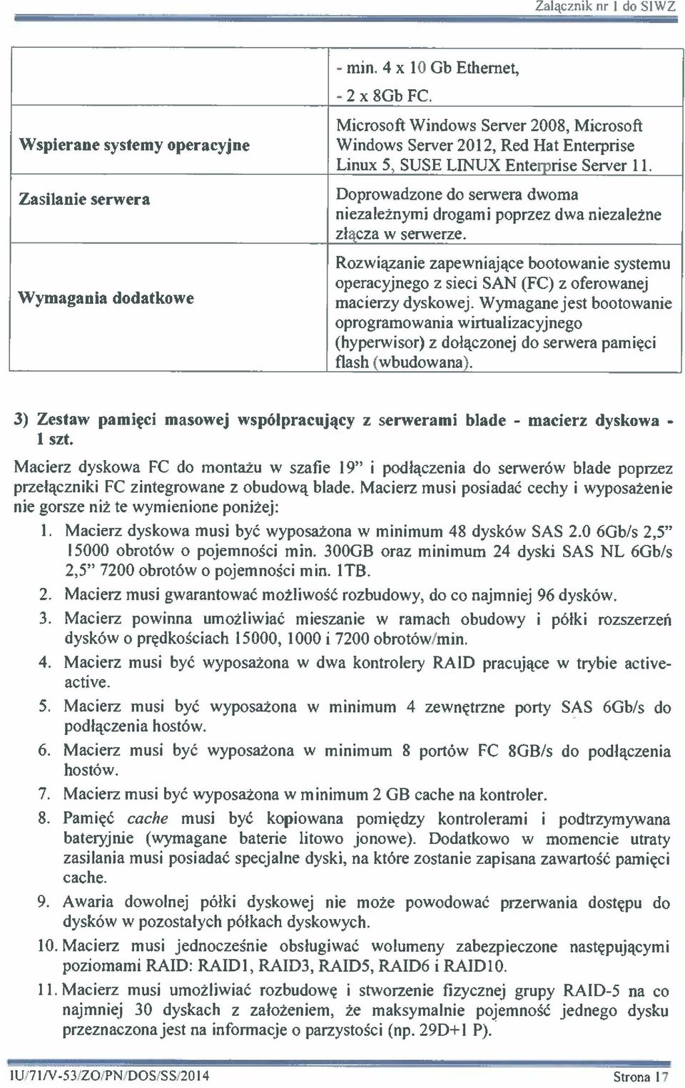 Doprowadzone do serwera dwoma niezależnymi drogami poprzez dwa niezależne złącza w serwerze. Rozwiązanie zapewniające bootowanie systemu operacyjnego z sieci SAN (FC) z oferowanej macierzy dyskowej.