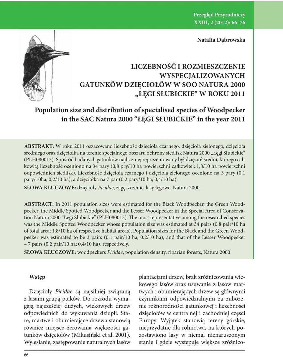 średniego oraz dzięciołka na terenie specjalnego obszaru ochrony siedlisk Natura 2000 Łęgi Słubickie (PLH080013).