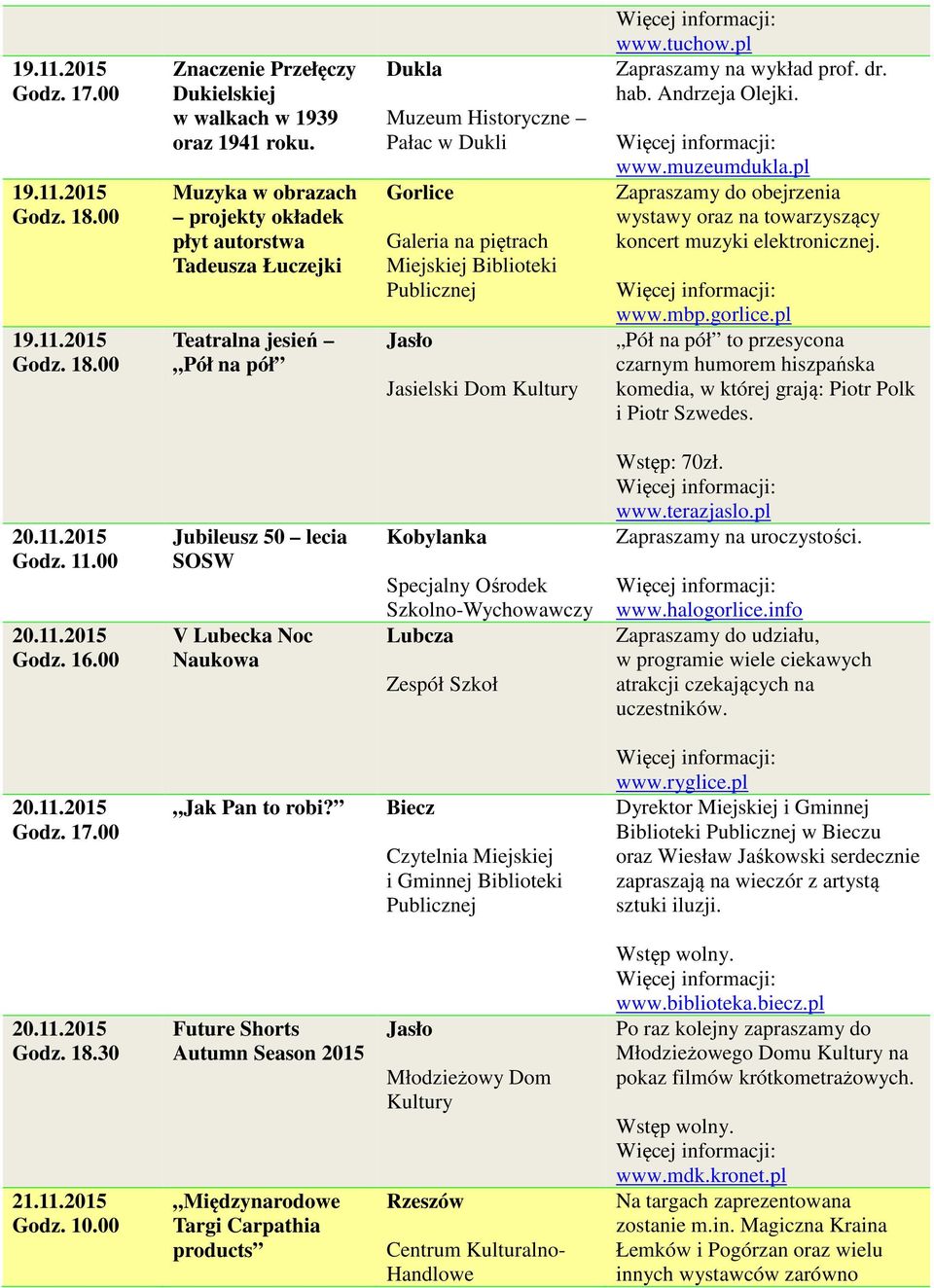 pl Zapraszamy na wykład prof. dr. hab. Andrzeja Olejki. www.muzeumdukla.pl wystawy oraz na towarzyszący koncert muzyki elektronicznej. www.mbp.gorlice.