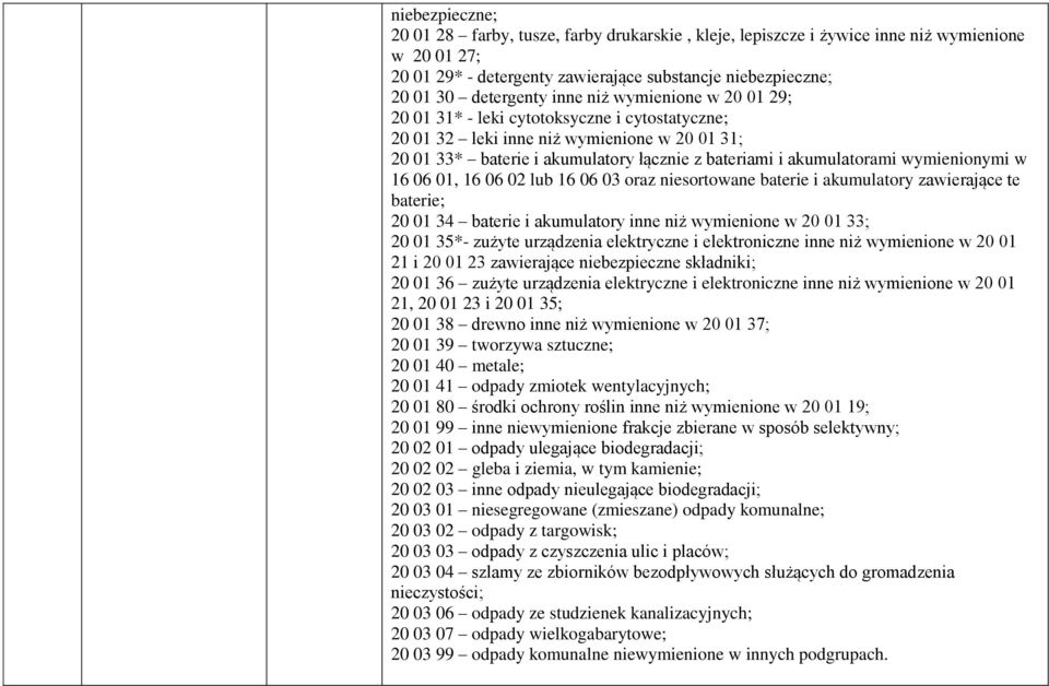 wymienionymi w 16 06 01, 16 06 02 lub 16 06 03 oraz niesortowane baterie i akumulatory zawierające te baterie; 20 01 34 baterie i akumulatory inne niż wymienione w 20 01 33; 20 01 35*- zużyte