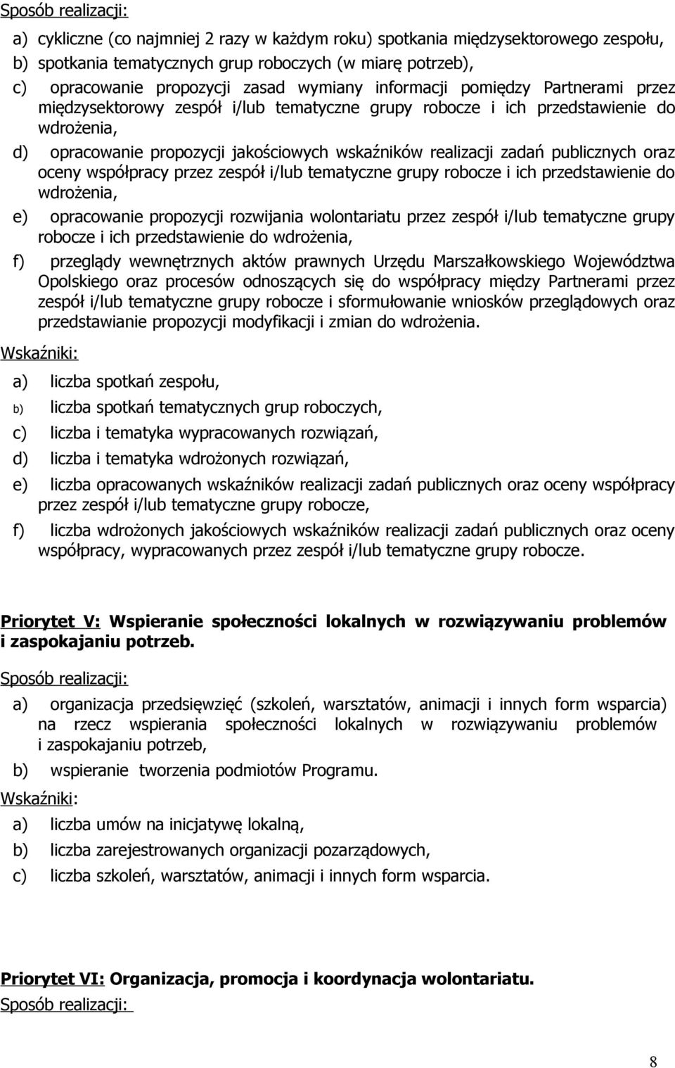 zadań publicznych oraz oceny współpracy przez zespół i/lub tematyczne grupy robocze i ich przedstawienie do wdrożenia, e) opracowanie propozycji rozwijania wolontariatu przez zespół i/lub tematyczne