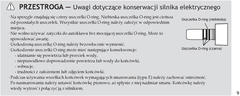 Nie wolno używać zatyczki do autoklawu bez mocującej uszczelki O-ring. Może to spowodować awarię. Uszkodzoną uszczelkę O-ring należy bezzwłocznie wymienić.