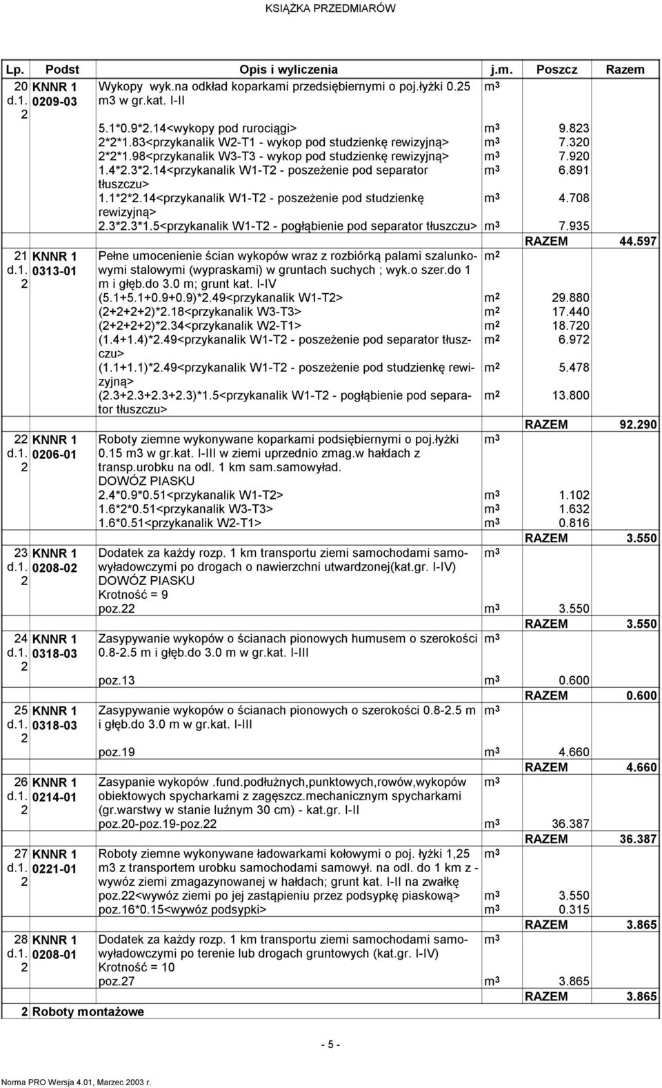 708.3*.3*.5<przykanalik W-T - pogłąbienie pod separator 3 7.935 KNNR d.. 033-0 KNNR d.. 006-0 3 KNNR d.. 008-0 4 KNNR d.. 038-03 5 KNNR d.. 038-03 RAZEM 44.