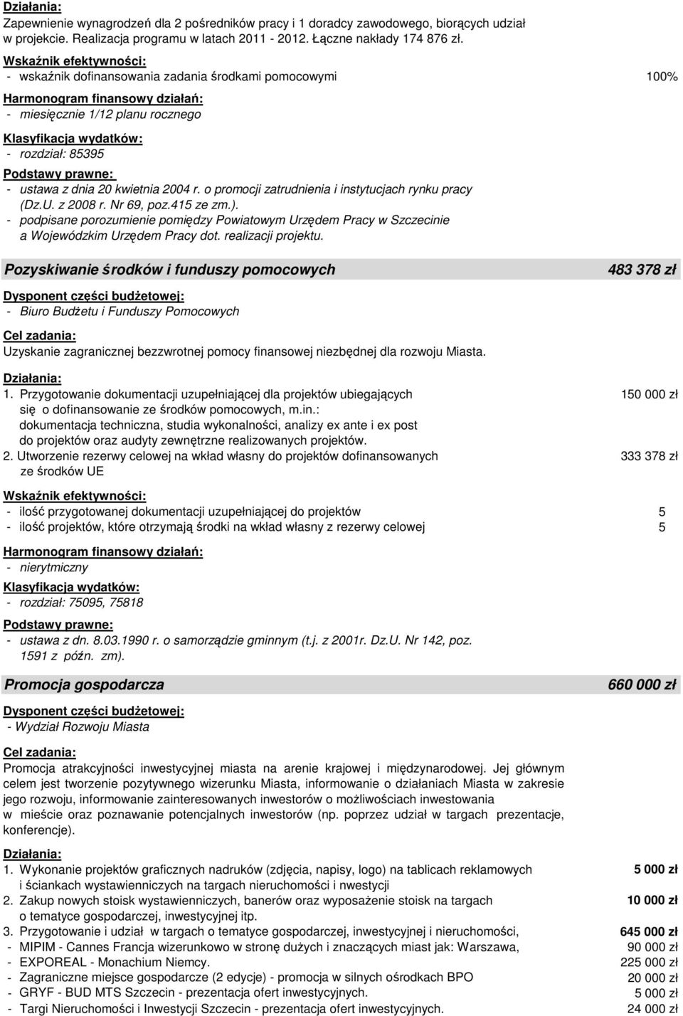 o promocji zatrudnienia i instytucjach rynku pracy (Dz.U. z 2008 r. Nr 69, poz.415 ze zm.). - podpisane porozumienie pomiędzy Powiatowym Urzędem Pracy w Szczecinie a Wojewódzkim Urzędem Pracy dot.