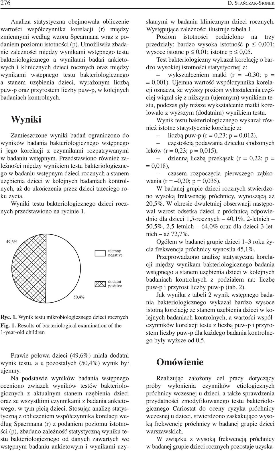 a stanem uzębienia dzieci, wyrażonym liczbą puw p oraz przyrostem liczby puw p, w kolejnych badaniach kontrolnych.