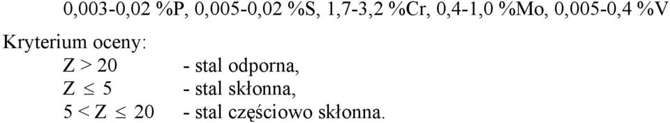 %V Z > 20 - stal odporna, Z 5 - stal