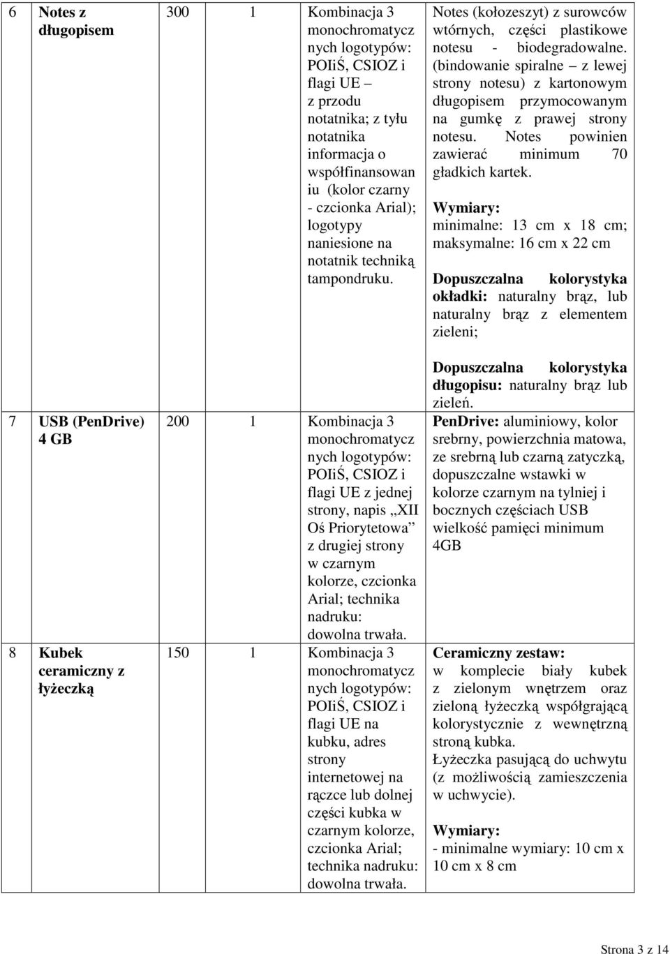 200 1 Kombinacja 3 monochromatycz nych logotypów: POIiŚ, CSIOZ i flagi UE z jednej strony, napis XII Oś Priorytetowa z drugiej strony w czarnym kolorze, czcionka Arial; technika nadruku: dowolna