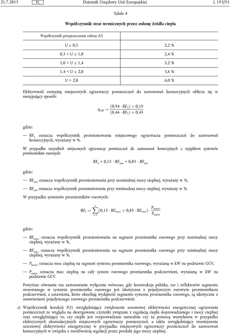 współczynnik promieniowania miejscowego ogrzewacza pomieszczeń do zastosowań komercyjnych, wyrażany w %.