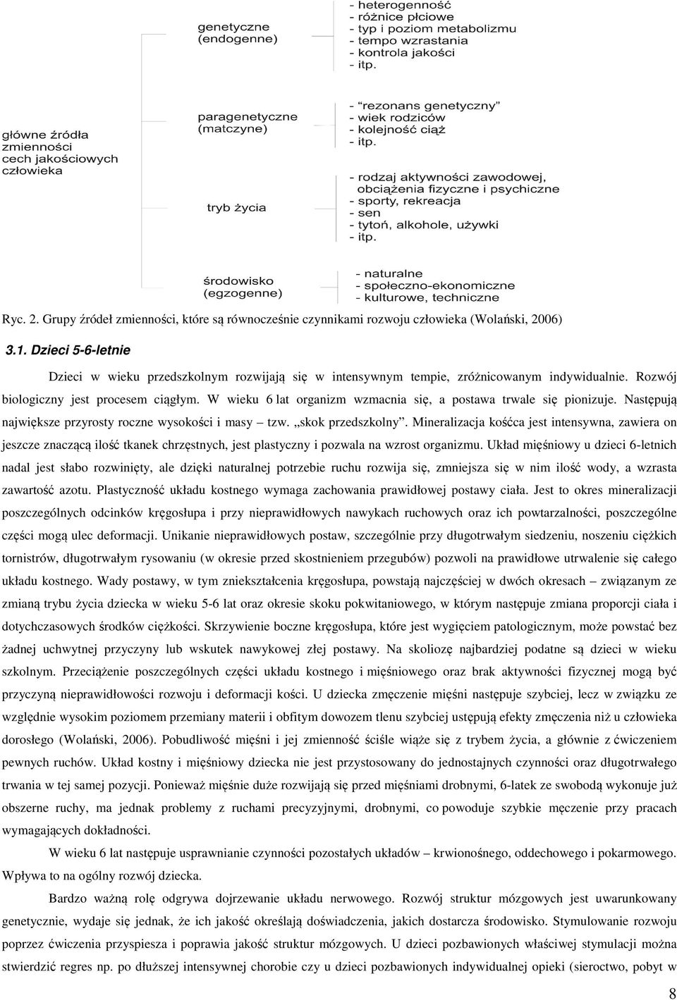 W wieku 6 lat organizm wzmacnia się, a postawa trwale się pionizuje. Następują największe przyrosty roczne wysokości i masy tzw. skok przedszkolny.