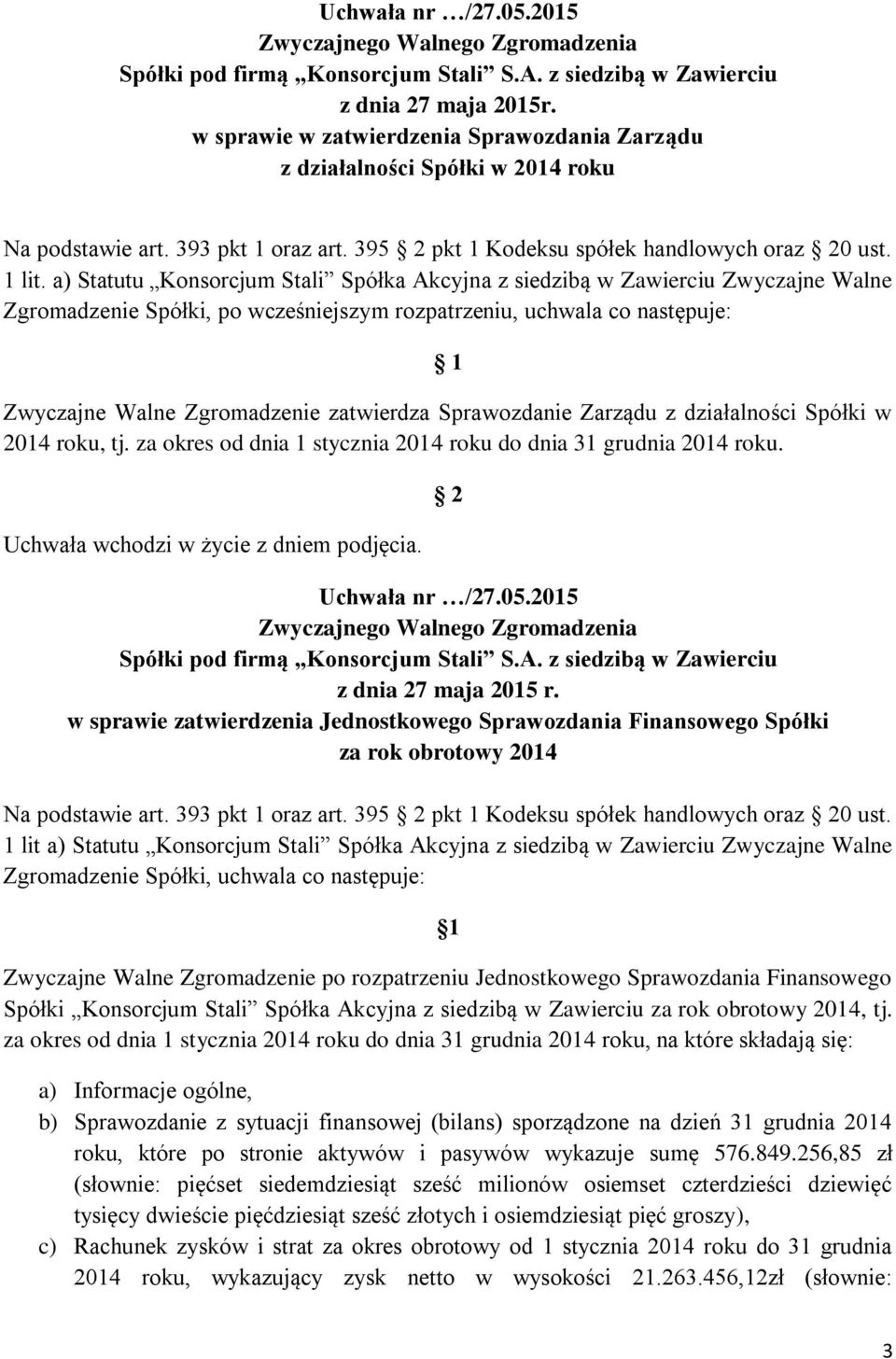 Sprawozdanie Zarządu z działalności Spółki w 2014 roku, tj. za okres od dnia 1 stycznia 2014 roku do dnia 31 grudnia 2014 roku.