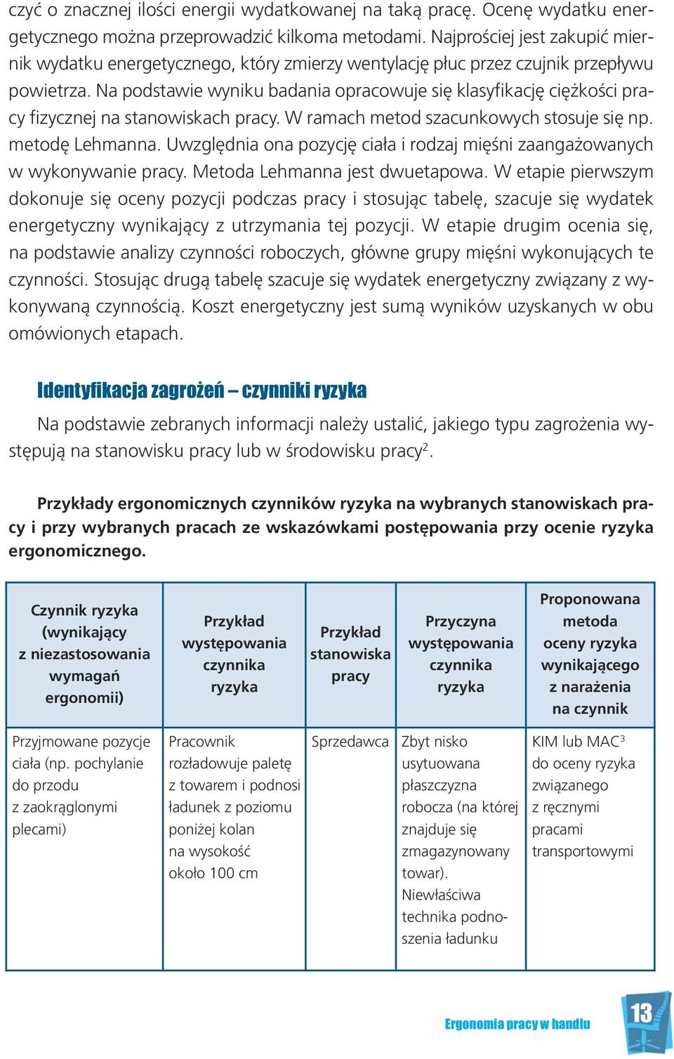 Na pod sta wie wy ni ku ba da nia opra co wu je się kla sy fi ka cję cię żko ści pra - cy fi zycz nej na sta no wi skach pra cy. W ra mach me tod sza cun ko wych sto su je się np. me to dę Leh man na.