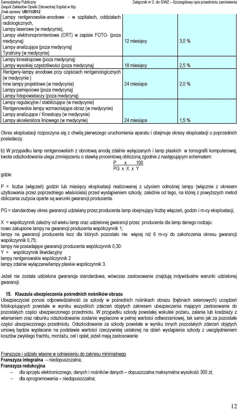 rentgenologicznych (w medycynie ) Inne lampy projektowe (w medycynie) 24 miesiące 2,0 % Lampy pamięciowe (poza medycyną) Lampy fotopowielaczy (poza medycyną) Lampy regulacyjne / stabilizujące (w