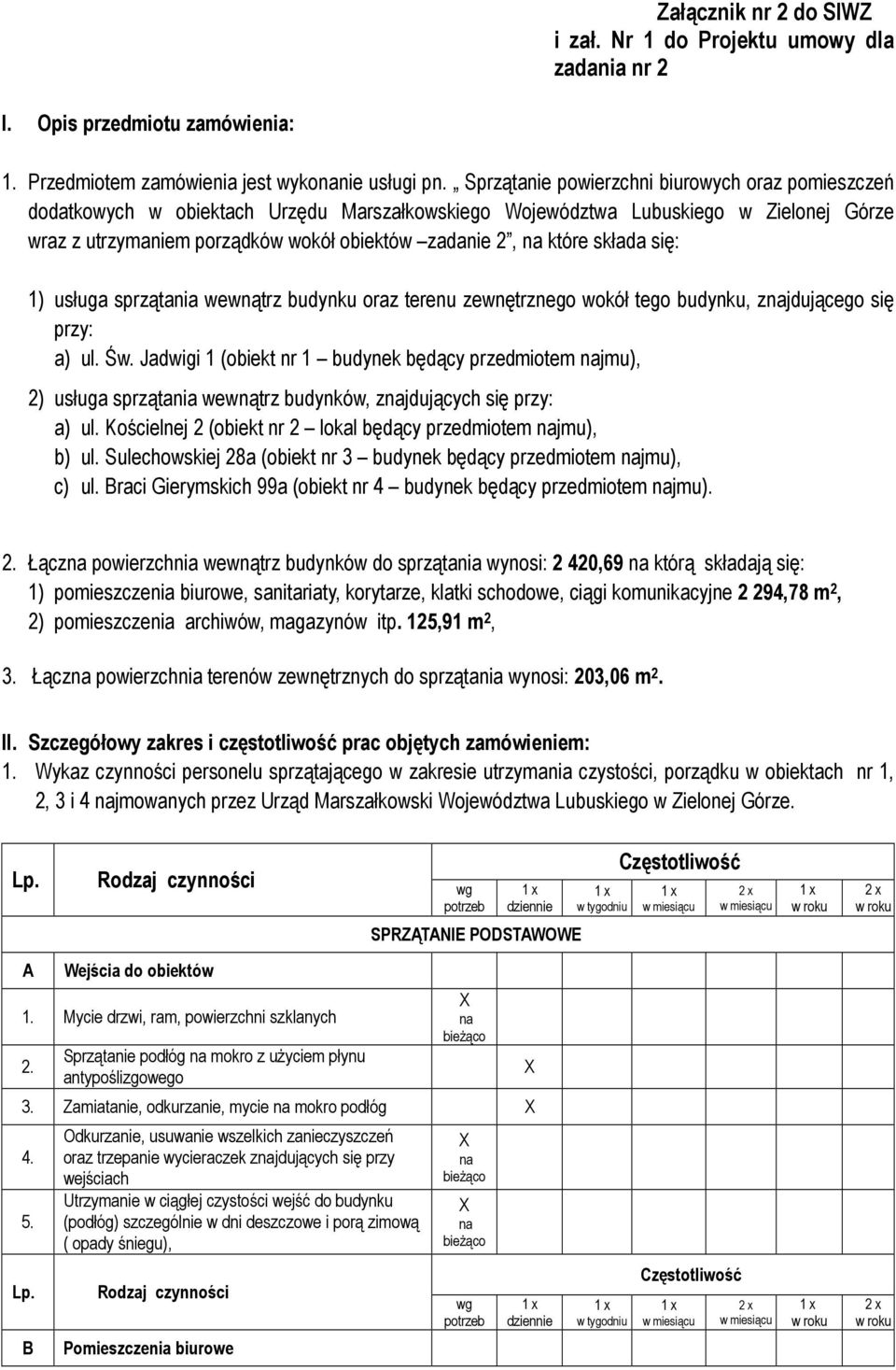 które składa się: 1) usługa sprzątania wewnątrz budynku oraz terenu zewnętrznego wokół tego budynku, znajdującego się przy: a) ul. Św.