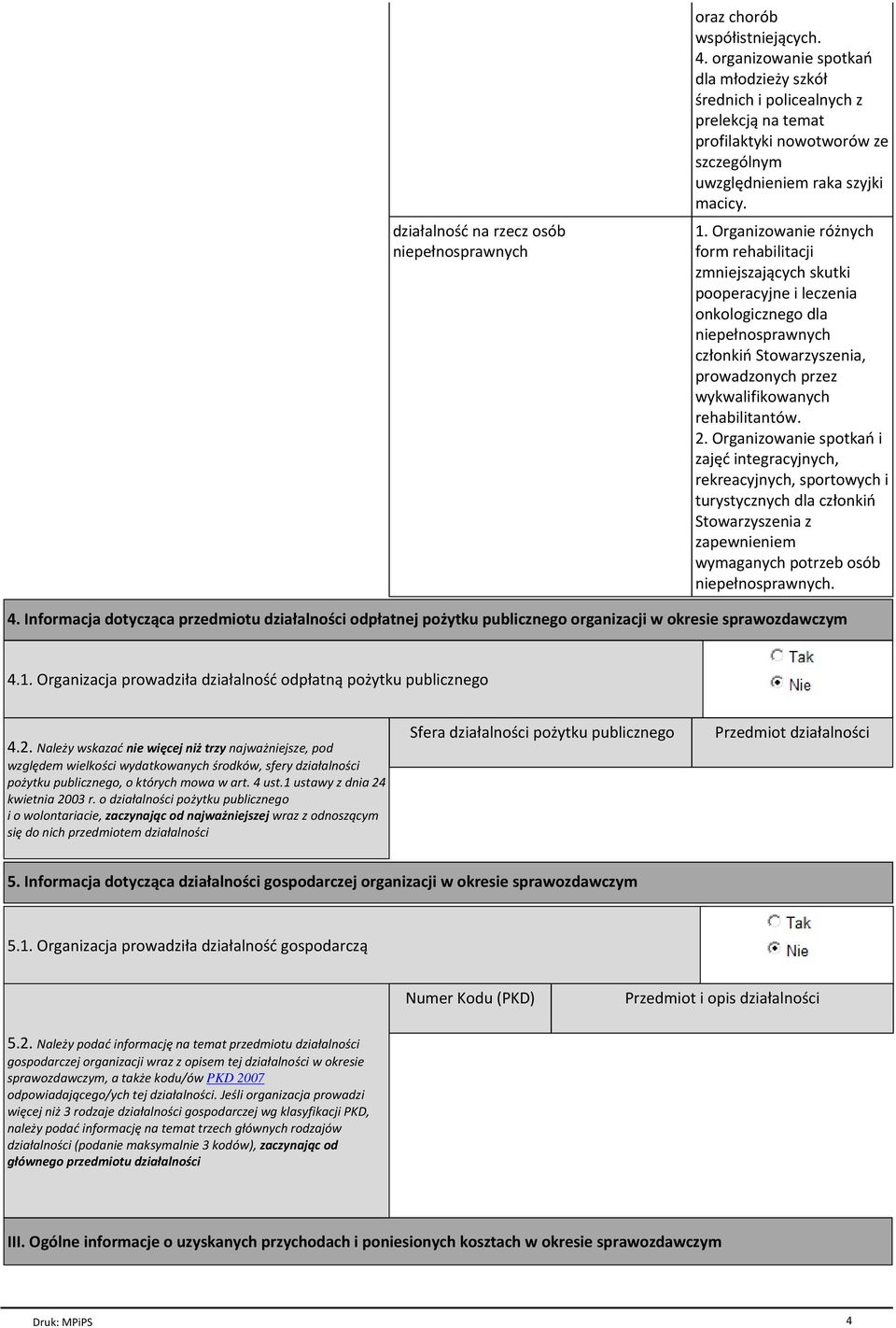 Organizowanie różnych form rehabilitacji zmniejszających skutki pooperacyjne i leczenia onkologicznego dla niepełnosprawnych członkiń Stowarzyszenia, prowadzonych przez wykwalifikowanych