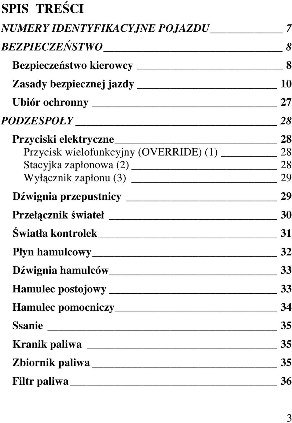 (2) 28 Wyłącznik zapłonu (3) 29 Dźwignia przepustnicy 29 Przełącznik świateł 30 Światła kontrolek 31 Płyn hamulcowy 32