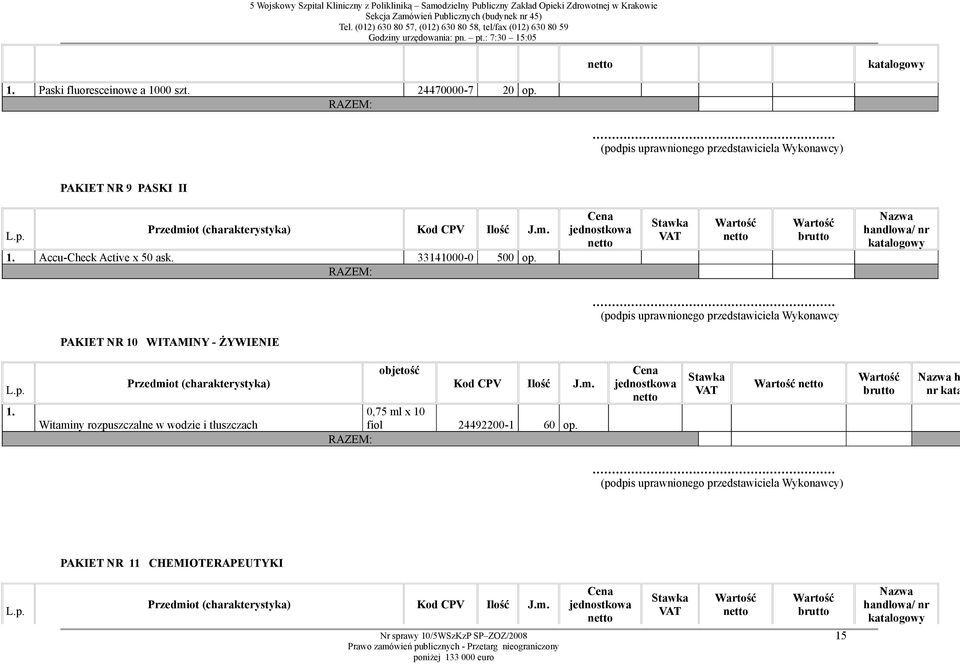 (podpis uprawnionego przedstawiciela Wykonawcy PAKIET NR 10 WITAMINY - ŻYWIENIE 1.