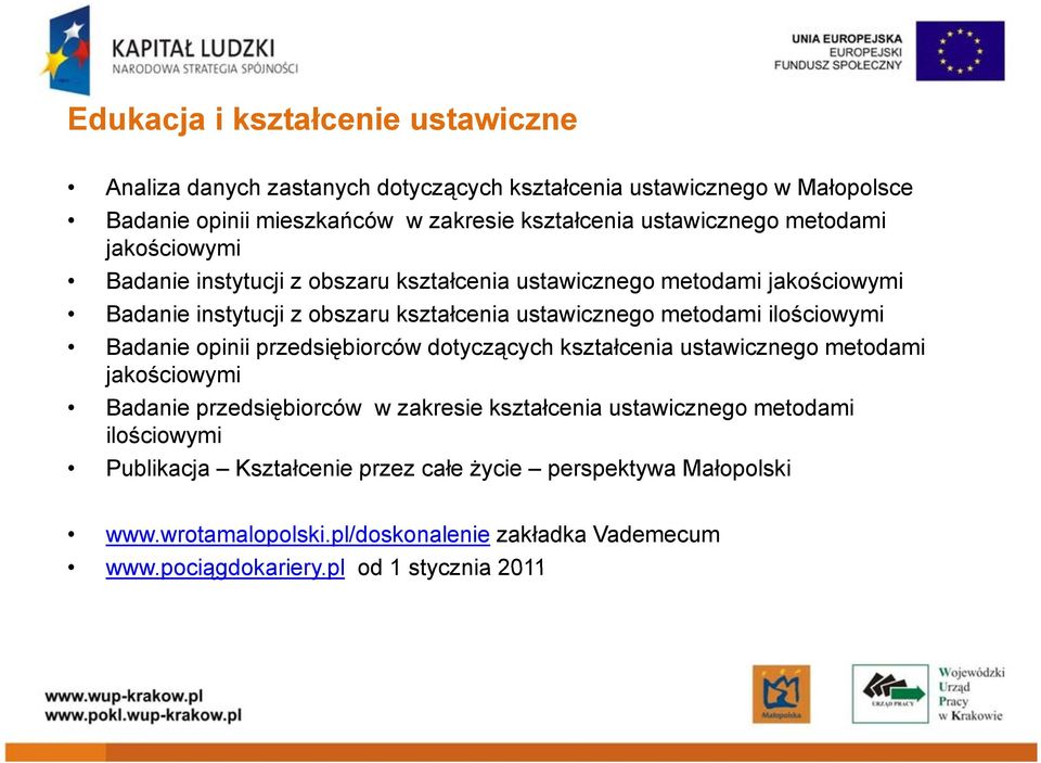 metodami ilościowymi Badanie opinii przedsiębiorców dotyczących kształcenia ustawicznego metodami jakościowymi Badanie przedsiębiorców w zakresie kształcenia ustawicznego