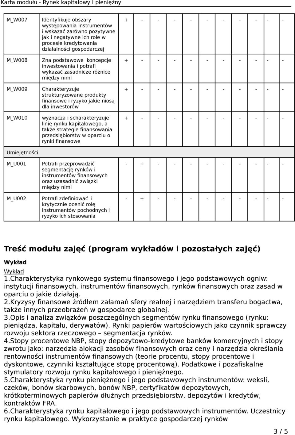 scharakteryzuje linię rynku kapitałowego, a także strategie finansowania przedsiębiorstw w oparciu o rynki finansowe Potrafi przeprowadzić segmentację rynków i instrumentów finansowych oraz uzasadnić