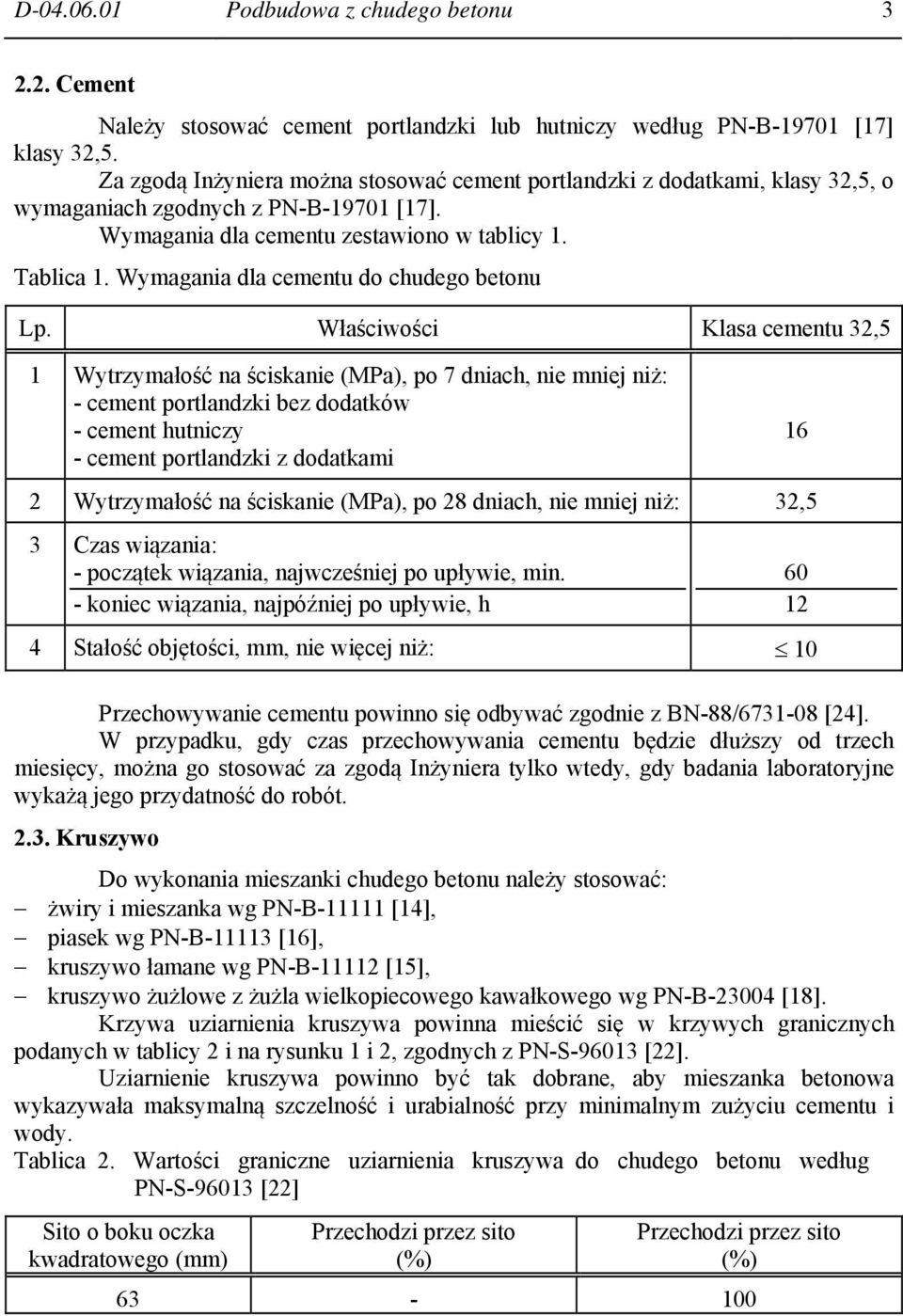 Wymagania dla cementu do chudego betonu Lp.