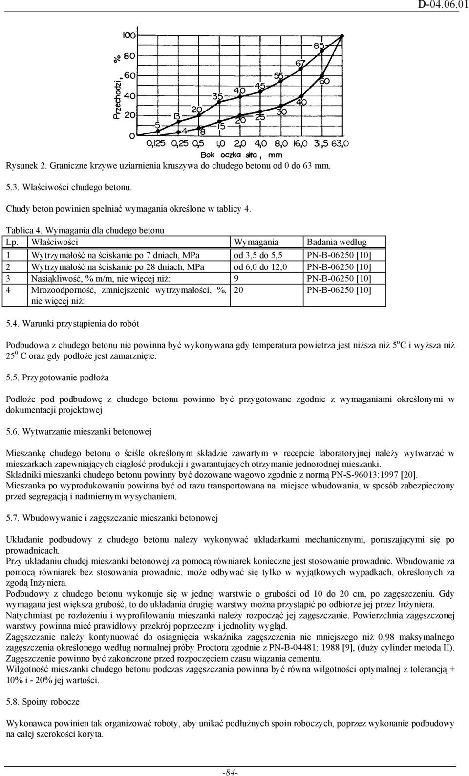 Właściwości Wymagania Badania według 1 Wytrzymałość na ściskanie po 7 dniach, MPa od 3,5 do 5,5 PN-B-06250 [10] 2 Wytrzymałość na ściskanie po 28 dniach, MPa od 6,0 do 12,0 PN-B-06250 [10] 3