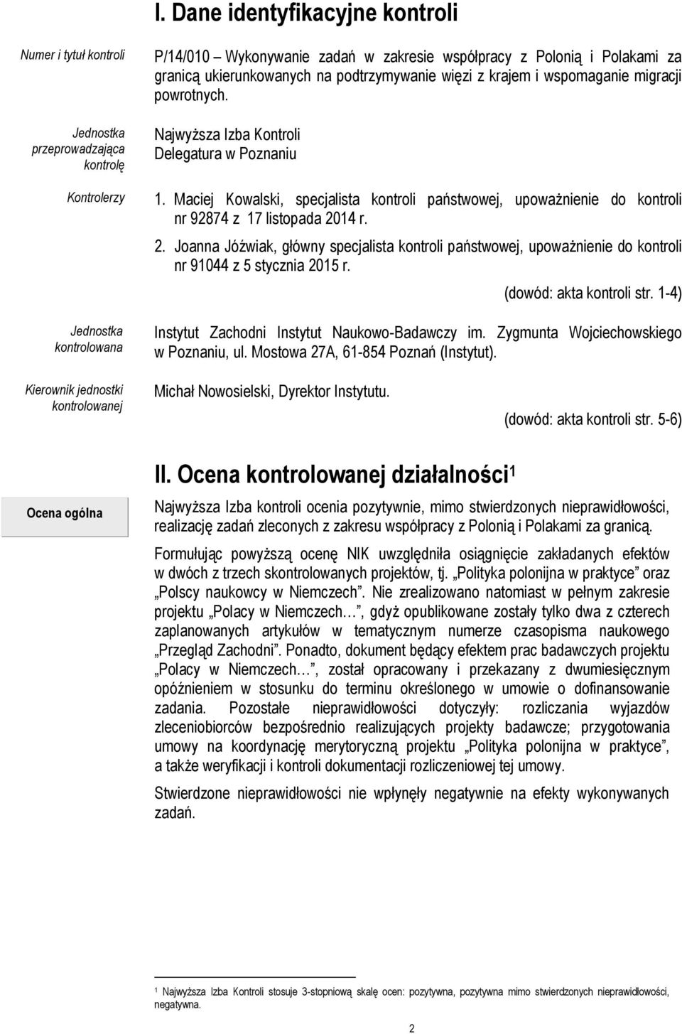 Maciej Kowalski, specjalista kontroli państwowej, upoważnienie do kontroli nr 92874 z 17 listopada 20