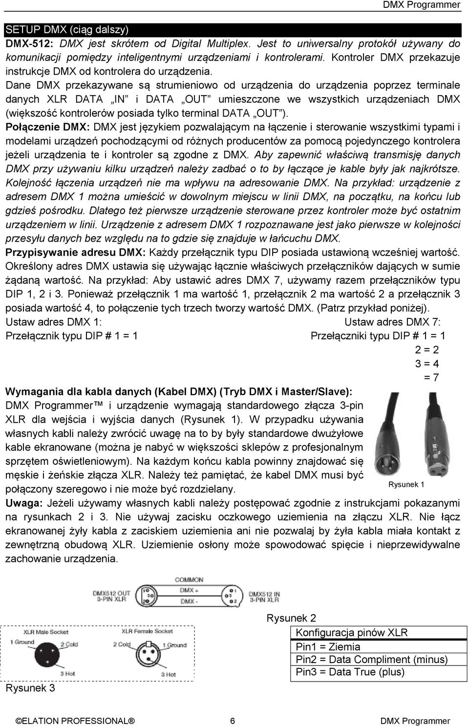 Dane DMX przekazywane są strumieniowo od urządzenia do urządzenia poprzez terminale danych XLR DATA IN i DATA OUT umieszczone we wszystkich urządzeniach DMX (większość kontrolerów posiada tylko