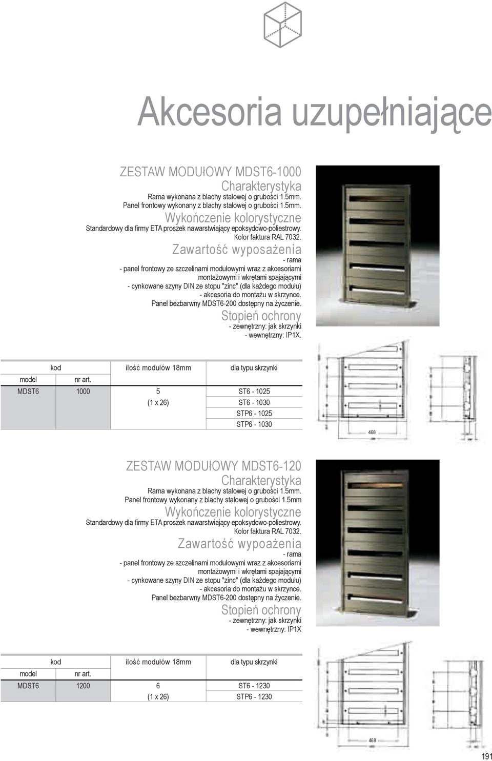 Panel bezbarwny MDST6-200 dostêpny na yczenie. - zewnêtrzny: jak skrzynki - wewnêtrzny: IP1X.