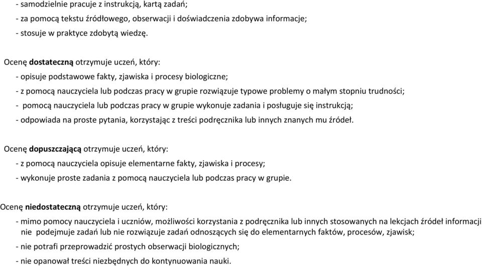 trudności; - pomocą nauczyciela lub podczas pracy w grupie wykonuje zadania i posługuje się instrukcją; - odpowiada na proste pytania, korzystając z treści podręcznika lub innych znanych mu źródeł.