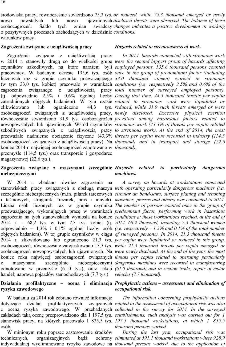 Zagrożenia związane z uciążliwością pracy Zagrożenia związane z uciążliwością pracy w 2014 r. stanowiły drugą co do wielkości grupę szkodliwych, na które narażeni byli pracownicy.