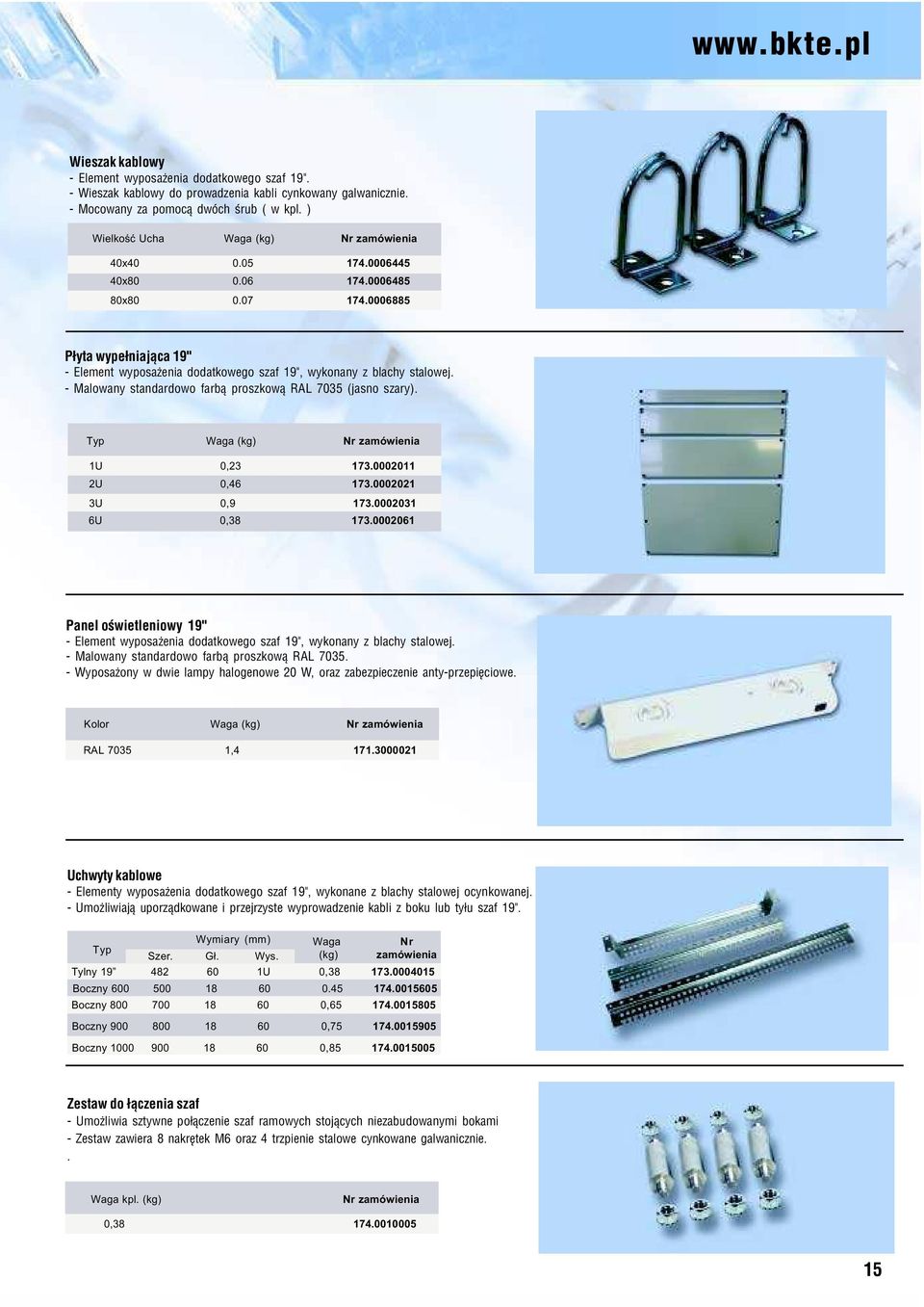 - Malowany standardowo farb¹ proszkow¹ RAL 7035 (jasno szary). 1U 0,23 173.0002011 2U 0,46 173.0002021 3U 0,9 173.0002031 6U 0,38 173.